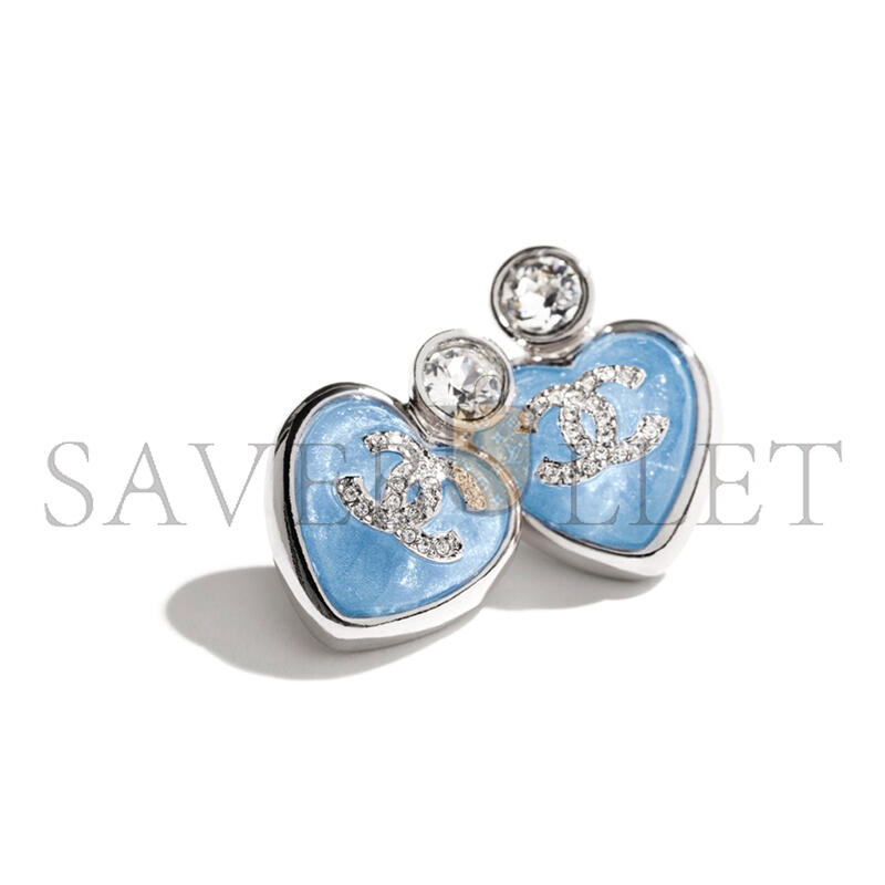 Ch**el blue cc logo heart rhinestone earrings abe524